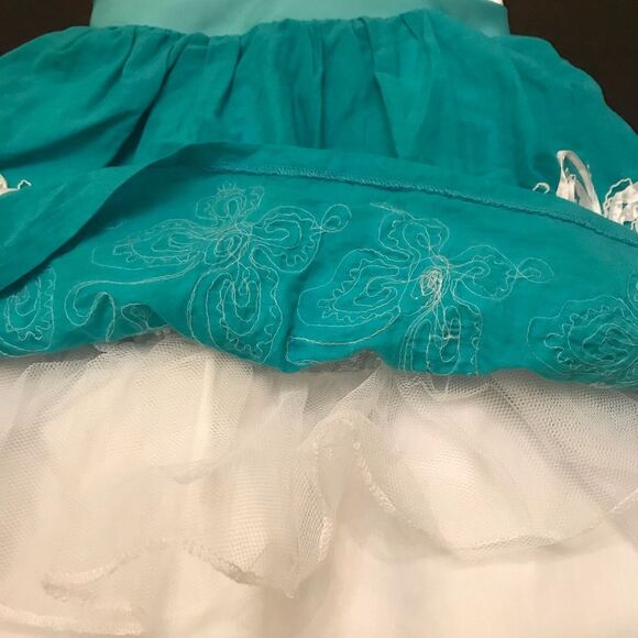 Embroidered Turquoise Floral Party Dress 4T - Picture 4 of 6